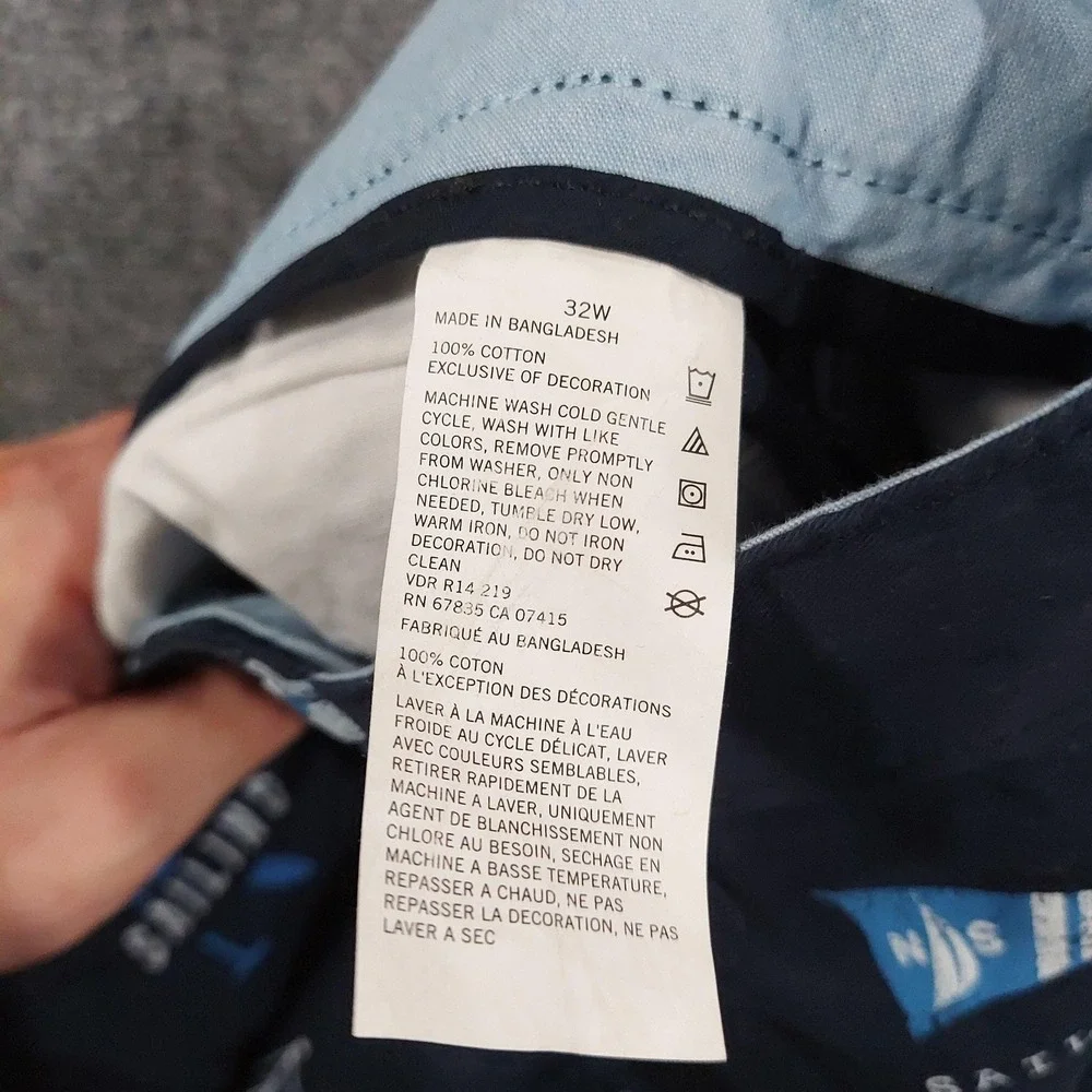 Nautica Shorts Mens 32 Navy Cotton Chino Slim Fit Nautical Print 9 Inseam Summer